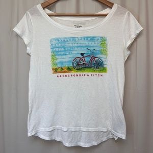 Abercrombie & fitch white modal blend graphic top bike small